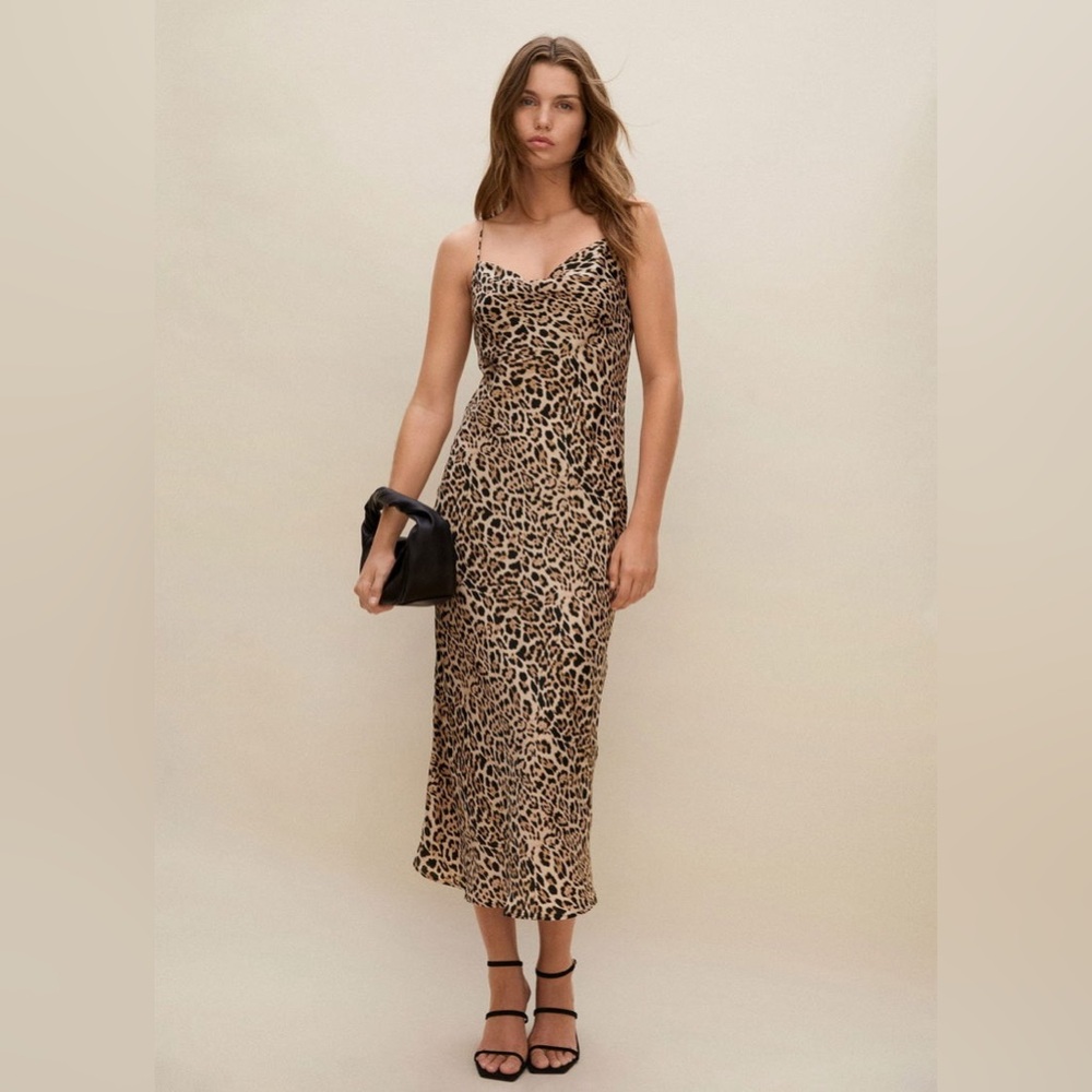 Mango Brown Cream Spaghetti Strap Slip Maxi Dress